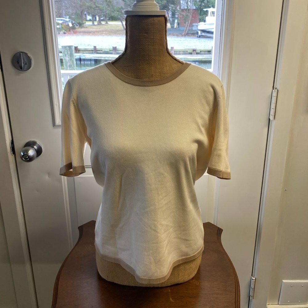 Cream and Brown Pendleton Sweater Short Sleeve Shirt